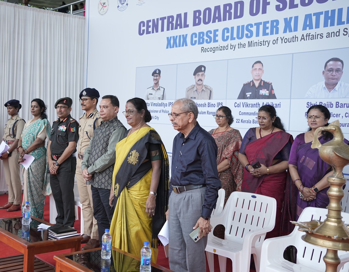 Pragati Academy — XXIX CBSE Cluster XI Athletics Meet inauguration with dignitaries and officials on stage